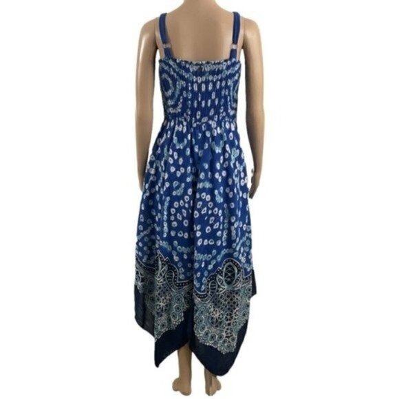 Soft Surroundings Blue Mahini Maxi Ikat print handkerchief Dress Boho Medium - Picture 2 of 13